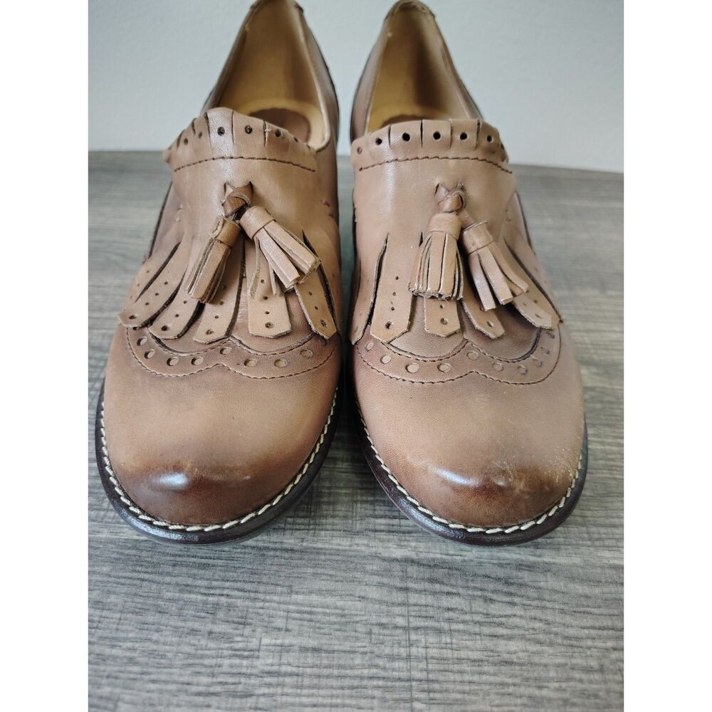 Earth Sundowner Cinnamon Leather Kiltie Tassel Block Heel Dress Shoes 9.5B - Picture 4 of 10